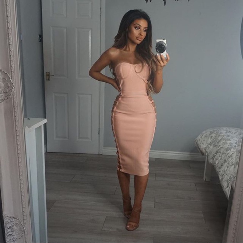 Oh Polly Bandage dress in peach